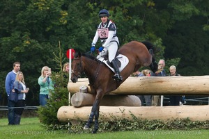 Kristina Cook riding CALVINO II at the Gatehouse Stick Pile in the CCI3* Event at the 2015 Blenheim Palace International Horse Trials