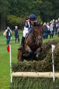 Kristina Cook riding CALVINO II at the Kent &amp; Masters Brush Corners in the CCI3* Event at the 2015 Blenheim Palace International Horse Trials