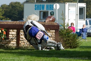 Olivia Wilmot riding COOL DANCER coming to grief at the Cotswold Life Stone Tables in the CCI3* Event at the 2015 Blenheim Palace International Horse Trials