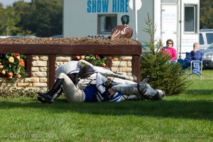 Olivia Wilmot riding COOL DANCER coming to grief at the Cotswold Life Stone Tables in the CCI3* Event at the 2015 Blenheim Palace International Horse Trials