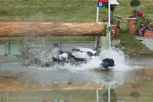 William Fox-Pitt riding DYNASTY comes to grief at the Hunter Field Water Complex (18A/B) - Gatcombe Festival of Eventing 2015