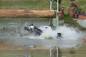 William Fox-Pitt riding DYNASTY comes to grief at the Hunter Field Water Complex (18A/B) - Gatcombe Festival of Eventing 2015