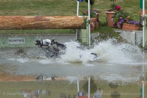 William Fox-Pitt riding DYNASTY comes to grief at the Hunter Field Water Complex (18A/B) - Gatcombe Festival of Eventing 2015