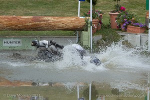 William Fox-Pitt riding DYNASTY comes to grief at the Hunter Field Water Complex (18A/B) - Gatcombe Festival of Eventing 2015