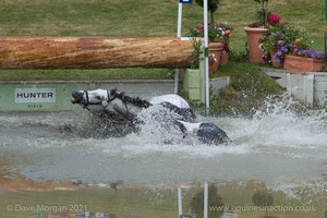 William Fox-Pitt riding DYNASTY comes to grief at the Hunter Field Water Complex (18A/B) - Gatcombe Festival of Eventing 2015