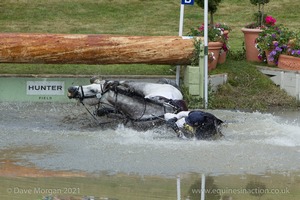 William Fox-Pitt riding DYNASTY comes to grief at the Hunter Field Water Complex (18A/B) - Gatcombe Festival of Eventing 2015