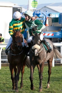 Cause of Causes & Mr. J.J. Codd after winning the Tony Balding National Hunt Chase for Gordon Elliott.