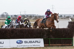 Schindler's Prince leads (L to R:) Otto the Great, Ice Cool Benny & Time for Spring. 3rd Race: The National Hunt Trainers Mens Open Race.